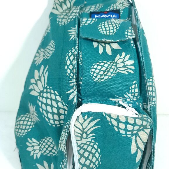 Kavu Rope Sling Bag Teal Pineapple print Crossbody Zipper Pockets boho Hippie - Picture 3 of 16